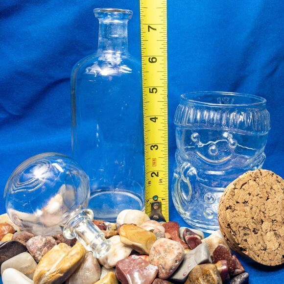 VTG Glass Bottle, Knob Stopper, & Snowman Full of Cool Rocks - Picture 6 of 10